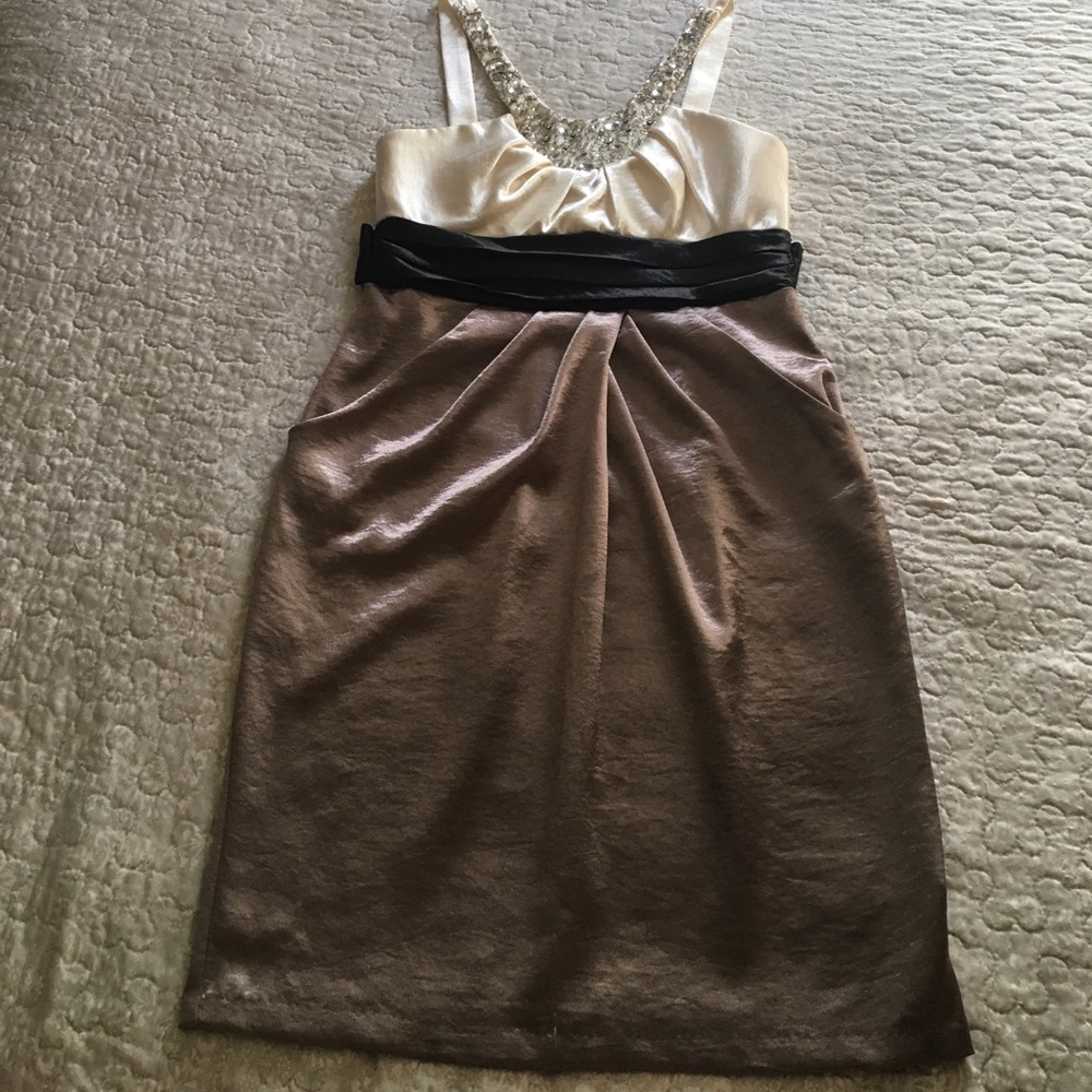 David's Bridal Ivory Silver Black Evening Dress 10